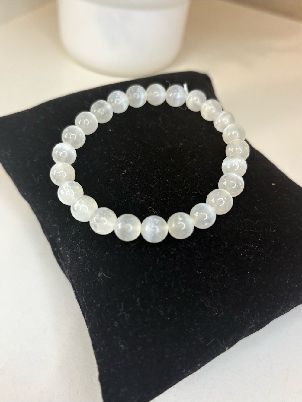 Natural Cat’s Eye Selenite Satin Spar Beaded Stretch Healing Bracelet